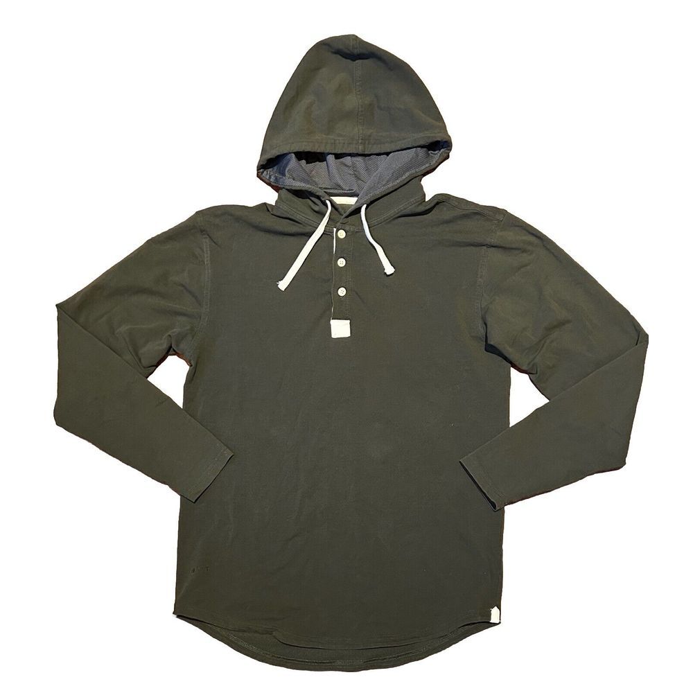 BYLT Men's Hooded Hoodie Sweatshirt Drop Cut Long Sleeve Henley Lux Green Medium